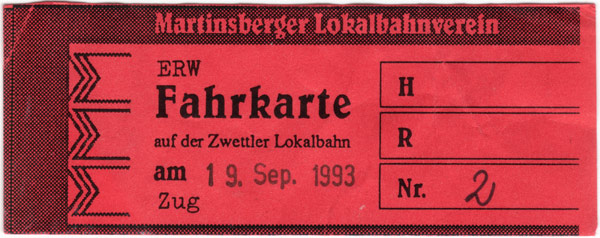Nostalgie Zugfahrkerte